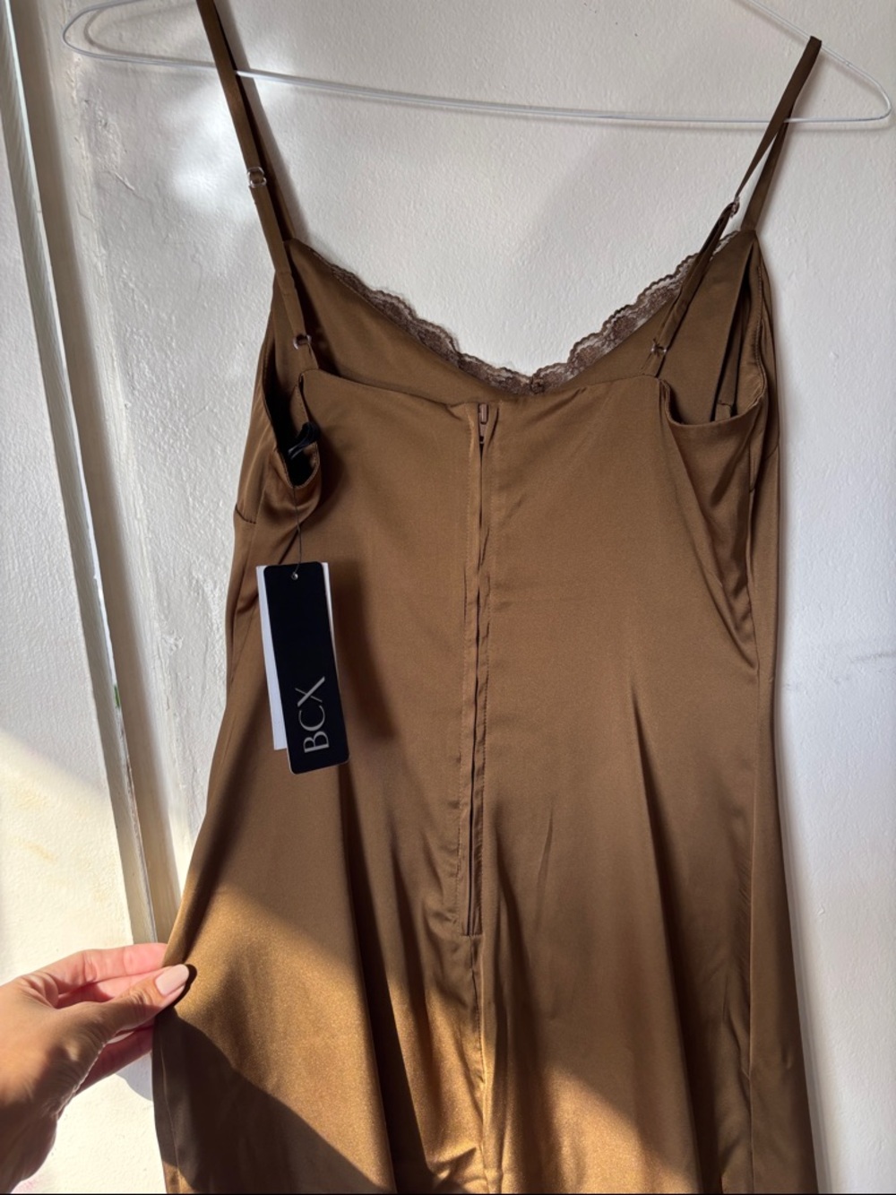 BCX Brown Midi Slip Dress with Lace Trim - Picture 6 of 7